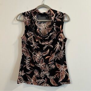 Women’s Tahari brown and black leaf printed scoop neck sleeveless blouse size S